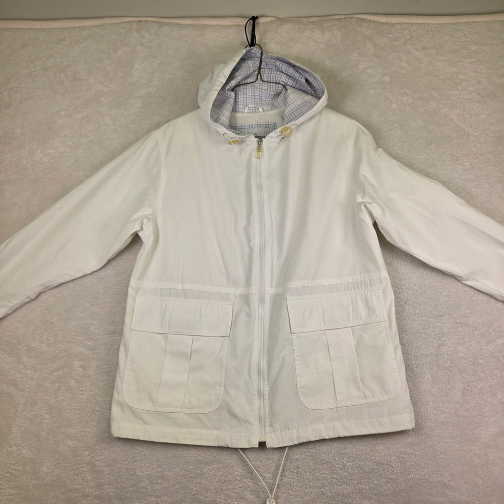 Innovations by Izzi White Utility Hooded Jacket Full Zip Cargo Pockets Large